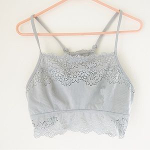 Aerie High Neck Gray Floral Bralette Size XL